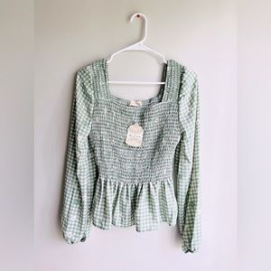 NWT Altard State Green Floral Plaid Blouse